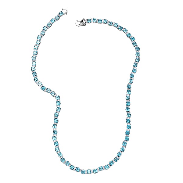 D'Joy Premium Betroka Blue Apatite And Moissanite 29.50 Ctw Sea Waves Necklace In Rhodium Over Sterling Silver 18 Inches