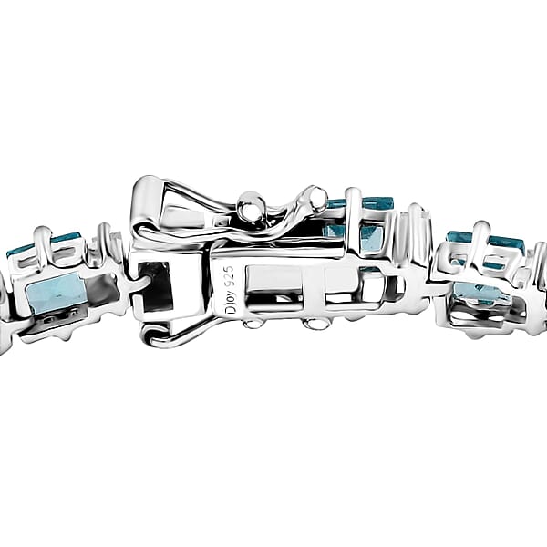D'Joy Premium Betroka Blue Apatite And Moissanite 13.85 Ctw Sea Waves Bracelet In Rhodium Over Sterling Silver (8.00 In)