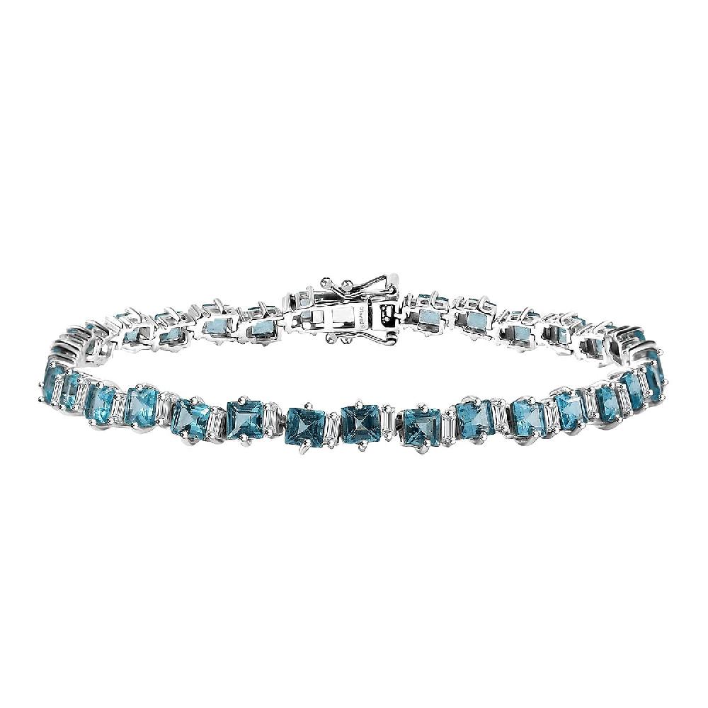 D'Joy Premium Betroka Blue Apatite and Moissanite 13.85 ctw Sea Waves Bracelet in Rhodium Over Sterling Silver (8.00 In)