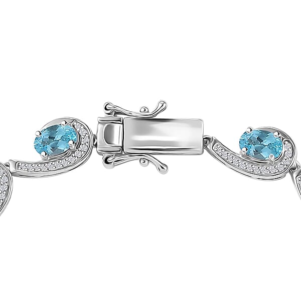 D'Joy Premium Betroka Blue Apatite And White Zircon 6.80 Ctw Sea Waves Bracelet In Rhodium Over Sterling Silver (6.50 In)