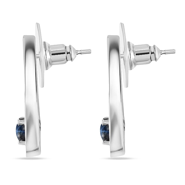 D'Joy Premium Blue Star Sapphire (DF) And Moissanite 2.15 Ctw Celestial Drop Earrings In Rhodium Over Sterling Silver