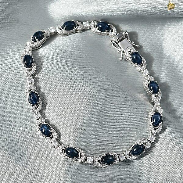 D'Joy Premium Blue Star Sapphire (DF) And Moissanite 11.00 Ctw Starlit Harmony Bracelet In Rhodium Over Sterling Silver (7.25 In)