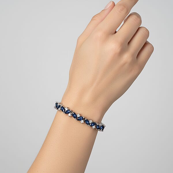 D'Joy Premium Blue Star Sapphire (DF) And Moissanite 12.60 Ctw Celestial Lineage Bracelet In Rhodium Over Sterling Silver (6.50 In)