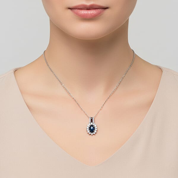 D'Joy Premium Blue Star Sapphire (DF) White And Chocolate Zircon 2.00 Ctw Starfire Pendant Necklace In Rhodium Over Sterling Silver 20 Inches