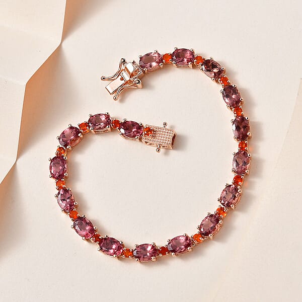 D'Joy Premium Blush Apatite And Jalisco Fire Opal Bracelet In Vermeil Rose Gold Over Sterling Silver (7.25 In) 15.15 Ctw