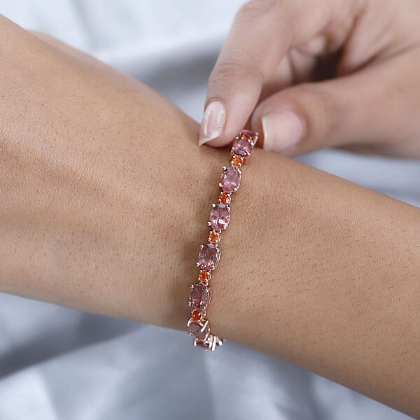 D'Joy Premium Blush Apatite And Jalisco Fire Opal Bracelet In Vermeil Rose Gold Over Sterling Silver (7.25 In) 15.15 Ctw
