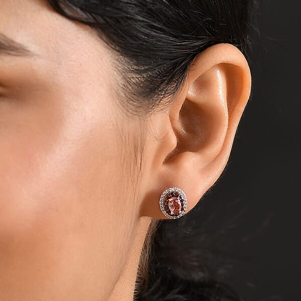 D'Joy Premium Blush Tourmaline White And Chocolate Zircon 1.75 Ctw Gilded Bloom Earrings In 18K Vermeil Rose Gold Over Sterling Silver