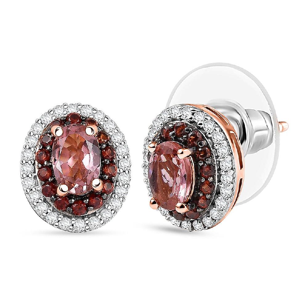 D'Joy Premium Blush Tourmaline White and Chocolate Zircon 1.75 ctw Gilded Bloom Earrings in 18K Vermeil Rose Gold Over Sterling Silver