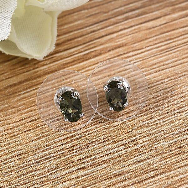 D'Joy Premium Bohemian Moldavite 0.75 Ctw Earrings Stud Earrings Solitaire Studs Moldavite Earrings Sterling Silver Earrings