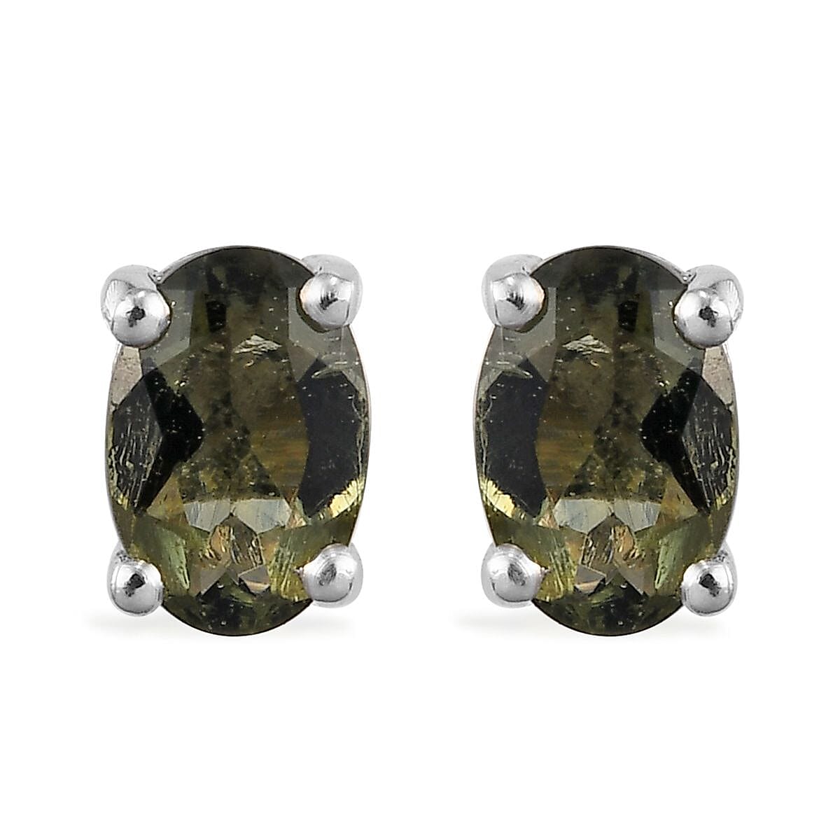 D'Joy Premium Bohemian Moldavite 0.75 ctw Earrings Stud Earrings Solitaire Studs Moldavite Earrings Sterling Silver Earrings