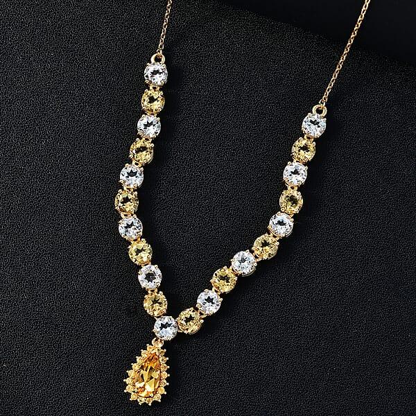 D'Joy Premium Brazilian Heliodor And Multi Gemstone 12.75 Ctw Necklace In 18K Vermeil Yellow Gold Over Sterling Silver 18 Inches