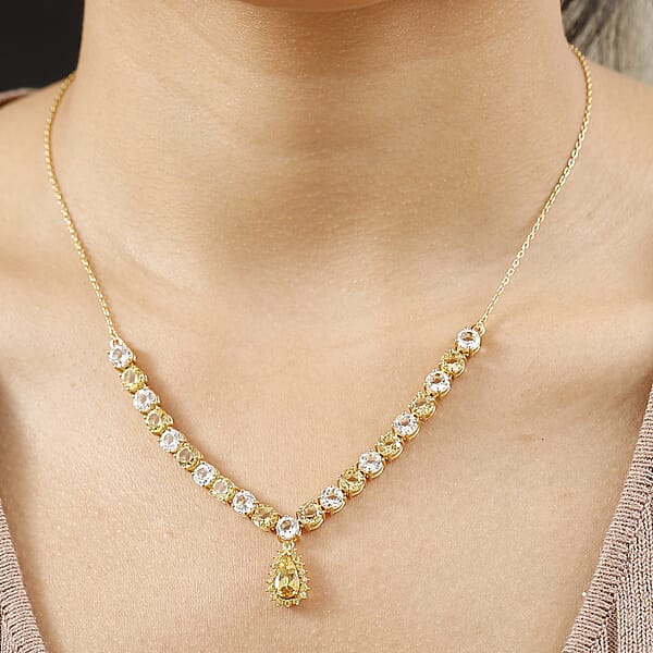 D'Joy Premium Brazilian Heliodor And Multi Gemstone 12.75 Ctw Necklace In 18K Vermeil Yellow Gold Over Sterling Silver 18 Inches