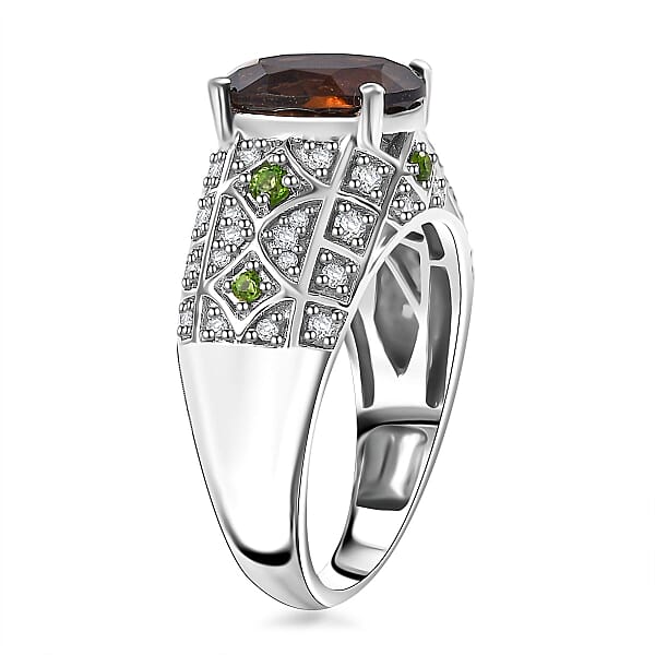 D'Joy Premium Brazilian Smoky Quartz And Multi Gemstone 3.25 Ctw Vintage Architecture Ring In Rhodium Over Sterling Silver