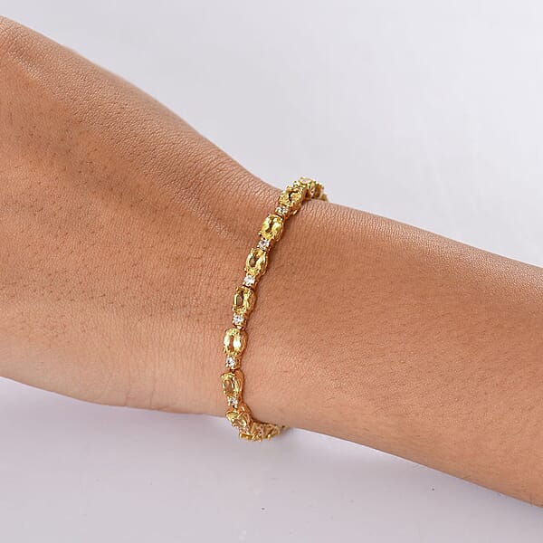 D'Joy Premium Braziliian Heliodor And White Zircon 9.70 Ctw Floral Vines Bracelet In 18K Vermeil Yellow Gold Over Sterling Silver (7.25 In)