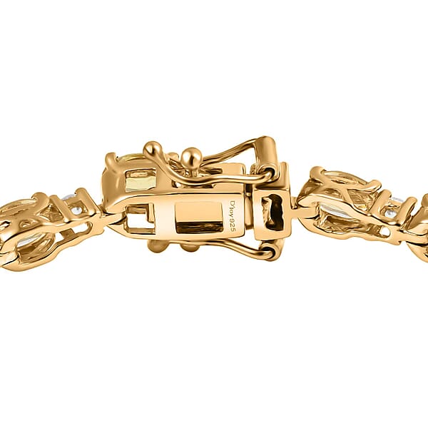 D'Joy Premium Braziliian Heliodor And White Zircon 9.70 Ctw Floral Vines Bracelet In 18K Vermeil Yellow Gold Over Sterling Silver (7.25 In)