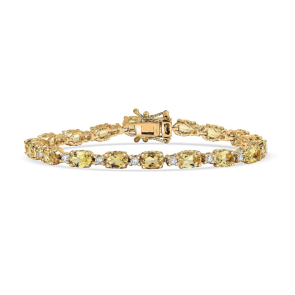 D'Joy Premium Braziliian Heliodor and White Zircon 9.70 ctw Floral Vines Bracelet in 18K Vermeil Yellow Gold Over Sterling Silver (7.25 In)