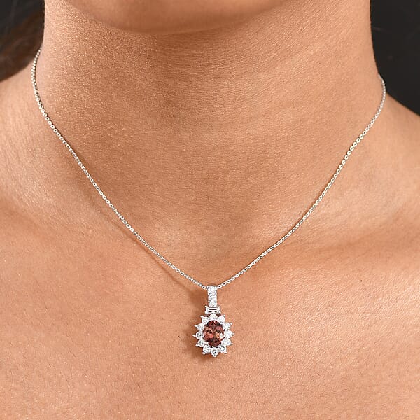 D'Joy Premium Byzantine Tourmaline And Luxuriant Lab Grown Diamond 2.10 Ctw Timeless Halo Pendant Necklace 20 Inches In Rhodium Over Sterling Silver