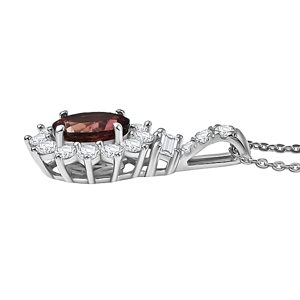D'Joy Premium Byzantine Tourmaline And Luxuriant Lab Grown Diamond 2.10 Ctw Timeless Halo Pendant Necklace 20 Inches In Rhodium Over Sterling Silver