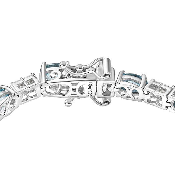 D'Joy Premium Cambodian Blue Zircon And Moissanite 12.85 Ctw Floral Blue Vines Bracelet In Rhodium Over Sterling Silver (6.50 In)
