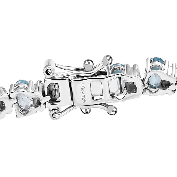 D'Joy Premium Cambodian Blue Zircon And Moissanite 18.25 Ctw Sea Wave Bracelet In Rhodium Over Sterling Silver (8.00 In)
