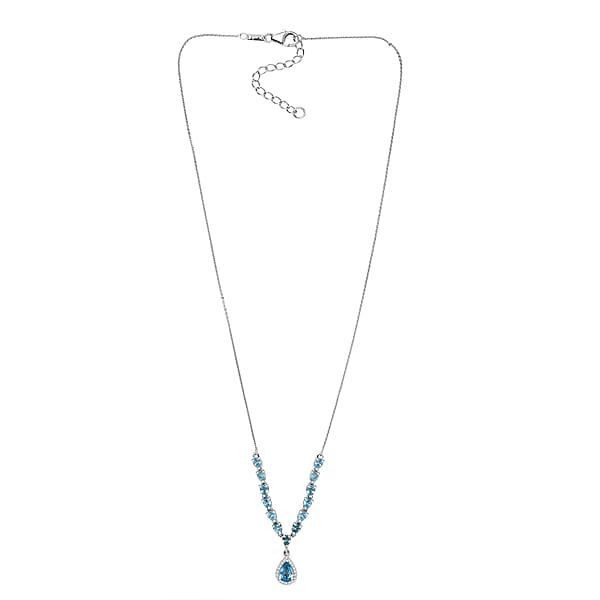 D'Joy Premium Cambodian Blue Zircon And Moissanite 4.50 Ctw Dynasty Drip Necklace In Rhodium Over Sterling Silver 18 Inches