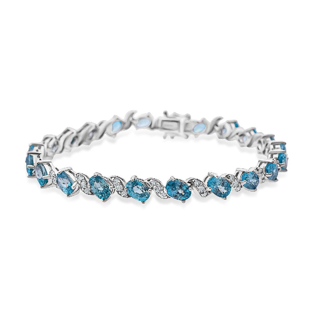 D'Joy Premium Cambodian Blue Zircon and Moissanite 15.50 ctw Whispers in Blue Bracelet in Rhodium Over Sterling Silver (6.50 In)
