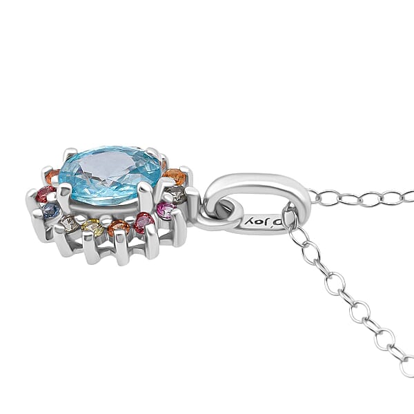D'Joy Premium Cambodian Blue Zircon And Multi Sapphire 1.50 Ctw Royal Bloom Pendant Necklace In Rhodium Over Sterling Silver 20 Inches