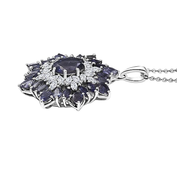 D'Joy Premium Catalina Iolite And Moissanite 3.85 Ctw Regalia Star Pendant Necklace In Rhodium Over Sterling Silver 20 Inches