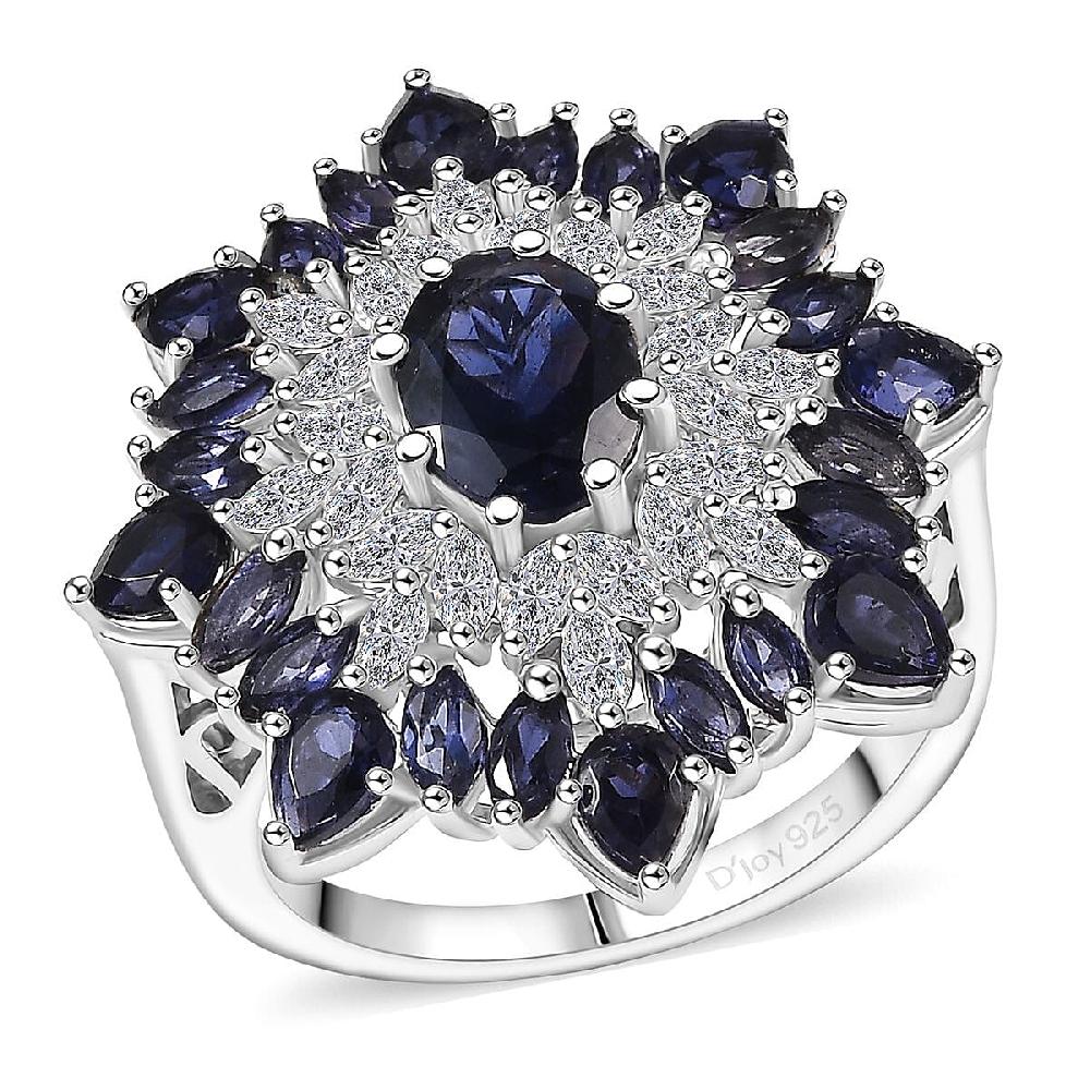D'Joy Premium Catalina Iolite and Moissanite 3.85 ctw Regalia Star Ring in Rhodium Over Sterling Silver