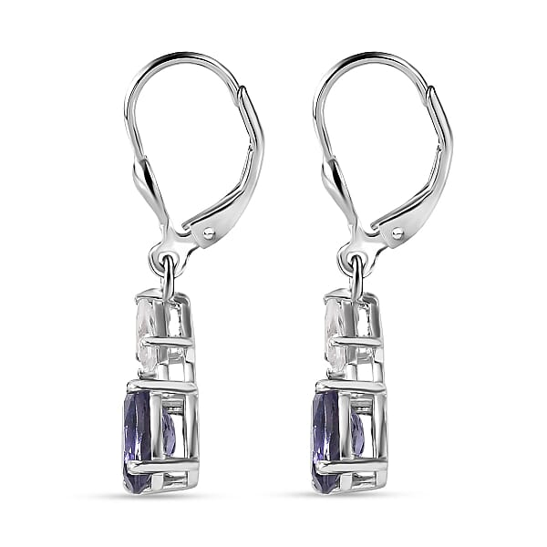 D'Joy Premium Catalina Iolite And White Zircon 1.70 Ctw Crown Legacy Earrings In Rhodium Over Sterling Silver