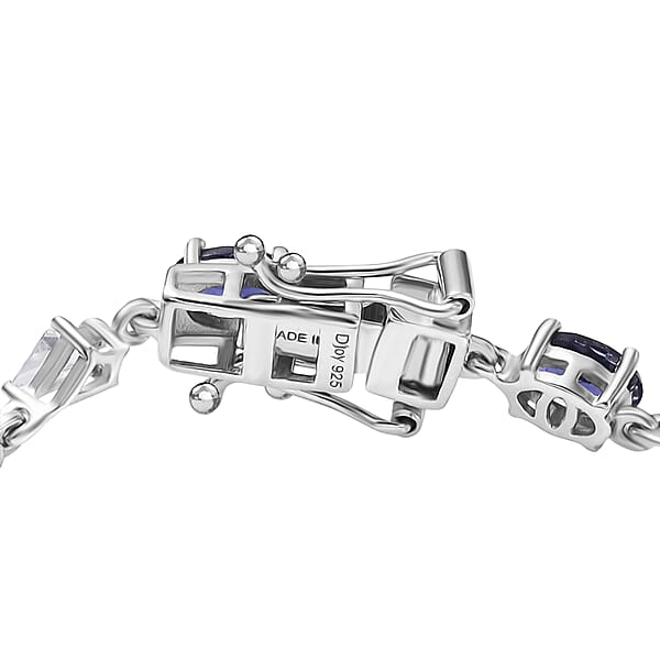 D'Joy Premium Catalina Iolite And White Zircon 5.60 Ctw Crown Legacy Bracelet In Rhodium Over Sterling Silver (6.50 In)