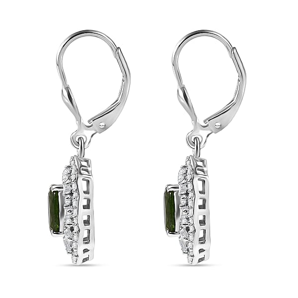 D'Joy Premium Chrome Diopside And Moissanite 2.60 Ctw Blooming Floral Earrings In Rhodium Over Sterling Silver