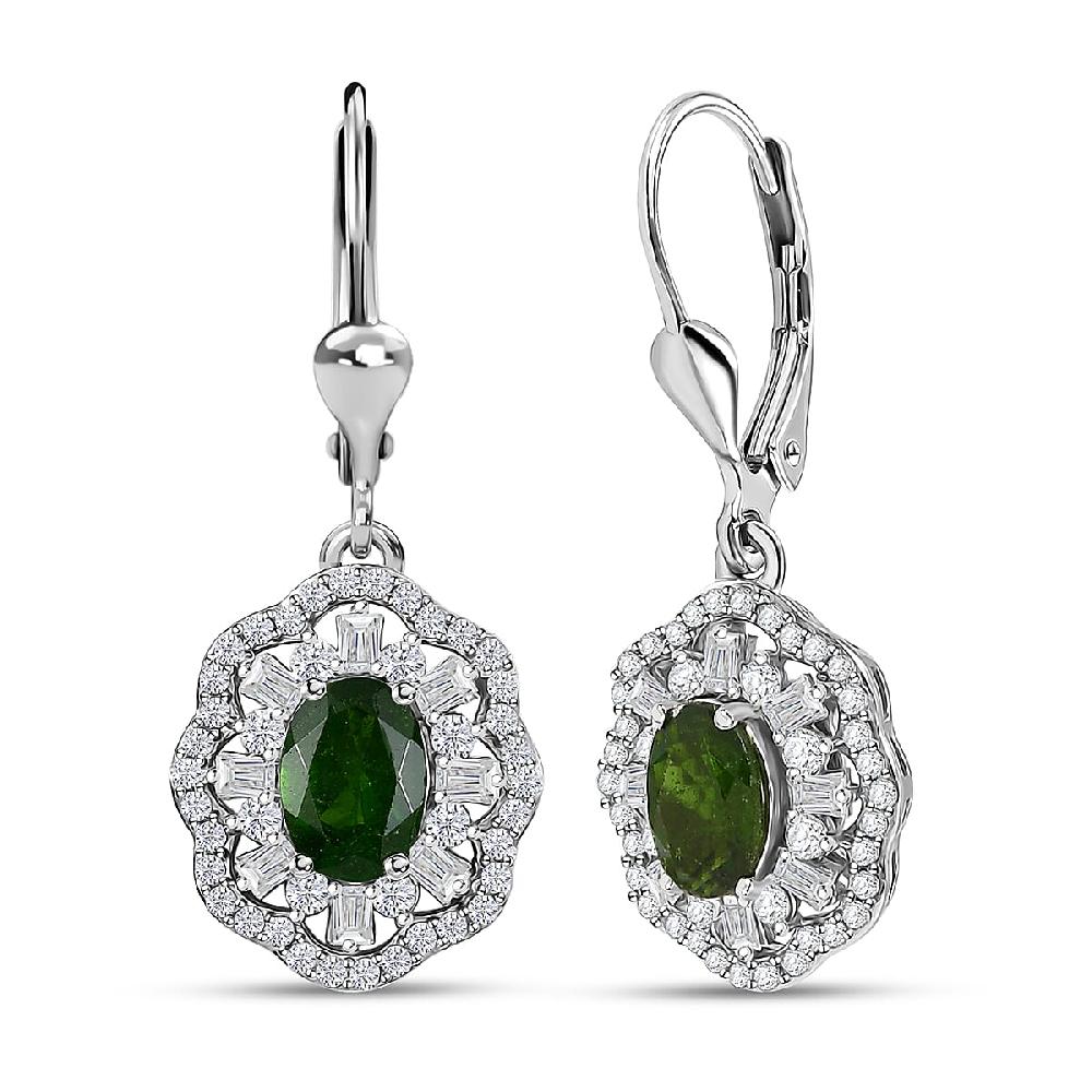 D'Joy Premium Chrome Diopside and Moissanite 2.60 ctw Blooming Floral Earrings in Rhodium Over Sterling Silver