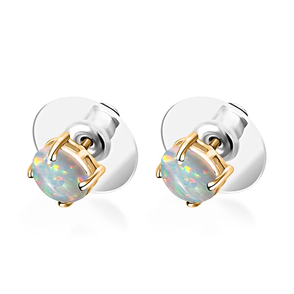 D'Joy Premium Ethiopian Welo Opal 1.16 Ctw Solitaire Stud Earrings In Vermeil Yellow Gold Over Sterling Silver (Del. In 10-12 Days)