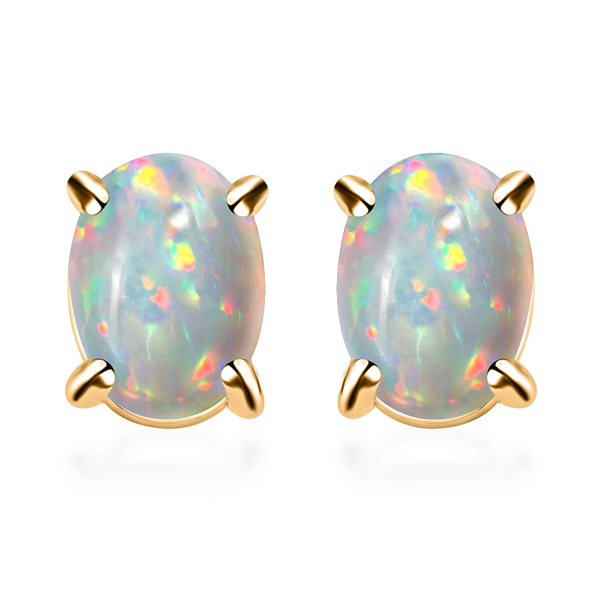 D'Joy Premium Ethiopian Welo Opal 1.16 ctw Solitaire Stud Earrings in Vermeil Yellow Gold Over Sterling Silver (Del. in 10-12 Days)