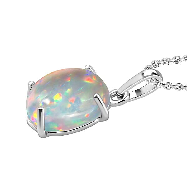 D'Joy Premium Ethiopian Welo Opal 1.80 Ctw Solitaire Pendant Necklace 20 Inches In Platinum Over Sterling Silver (Del. In 10-12 Days)