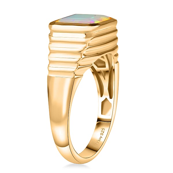 D'Joy Premium Ethiopian Welo Opal 2.50 Ctw Men's Ring In 18K Vermeil Yellow Gold Over Sterling Silver