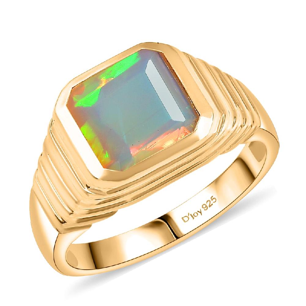 D'Joy Premium Ethiopian Welo Opal 2.50 ctw Men's Ring in 18K Vermeil Yellow Gold Over Sterling Silver