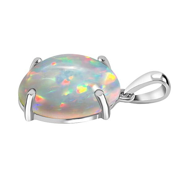 D'Joy Premium Ethiopian Welo Opal 5.00 Ctw Solitaire Pendant Without Chain In Platinum Over Sterling Silver (Del. In 10-12 Days)
