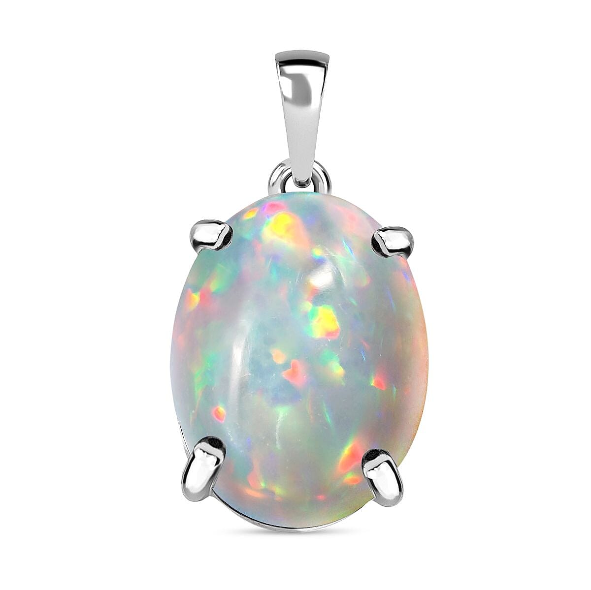 D'Joy Premium Ethiopian Welo Opal 5.00 ctw Solitaire Pendant without Chain in Platinum Over Sterling Silver (Del. in 10-12 Days)