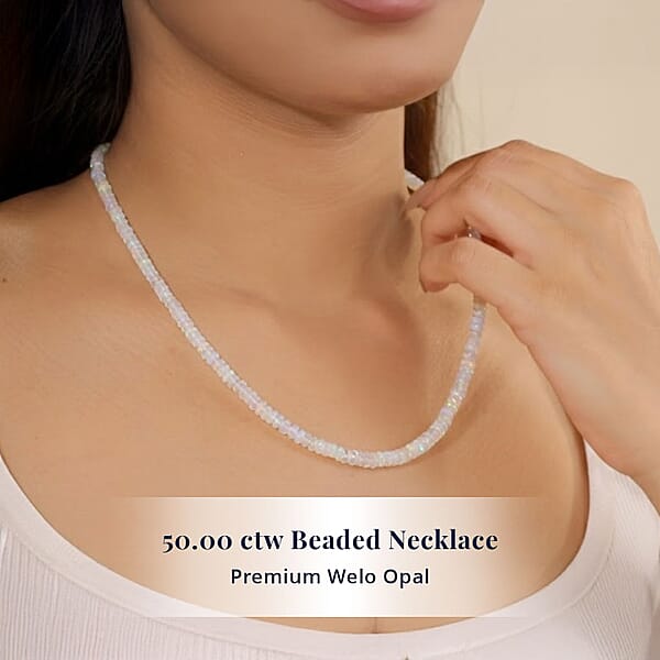 D'Joy Premium Ethiopian Welo Opal 50.00 Ctw Beaded Graduated Necklace In 18K Vermeil Yellow Gold Over Sterling Silver 18-20 Inches