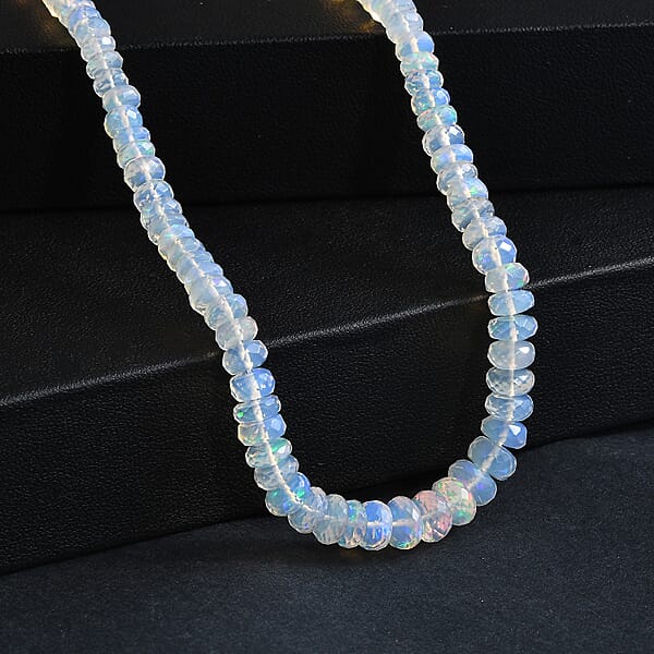 D'Joy Premium Ethiopian Welo Opal 60.00 Ctw Necklace In Rhodium Over Sterling Silver 18 Inches