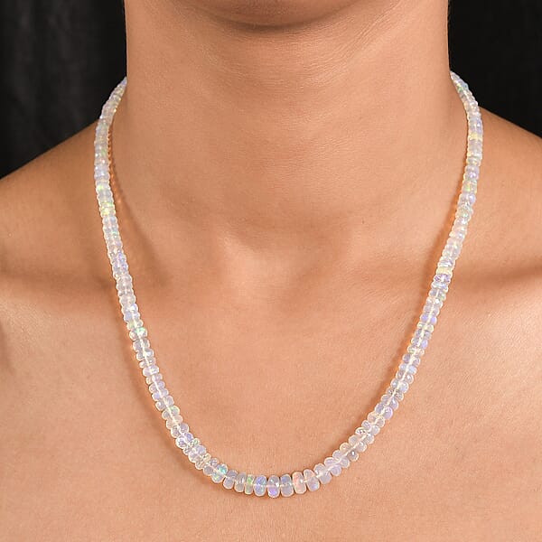 D'Joy Premium Ethiopian Welo Opal 60.00 Ctw Necklace In Rhodium Over Sterling Silver 18 Inches