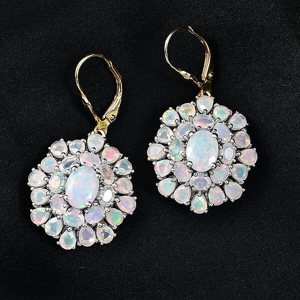D'Joy Premium Ethiopian Welo Opal 7.25 Ctw Bloom Earrings In 18K Vermeil YG And Rhodium Over Sterling Silver