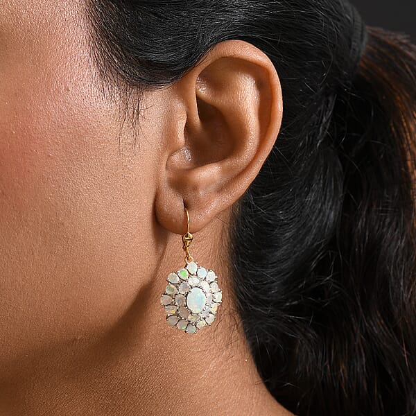 D'Joy Premium Ethiopian Welo Opal 7.25 Ctw Bloom Earrings In 18K Vermeil YG And Rhodium Over Sterling Silver