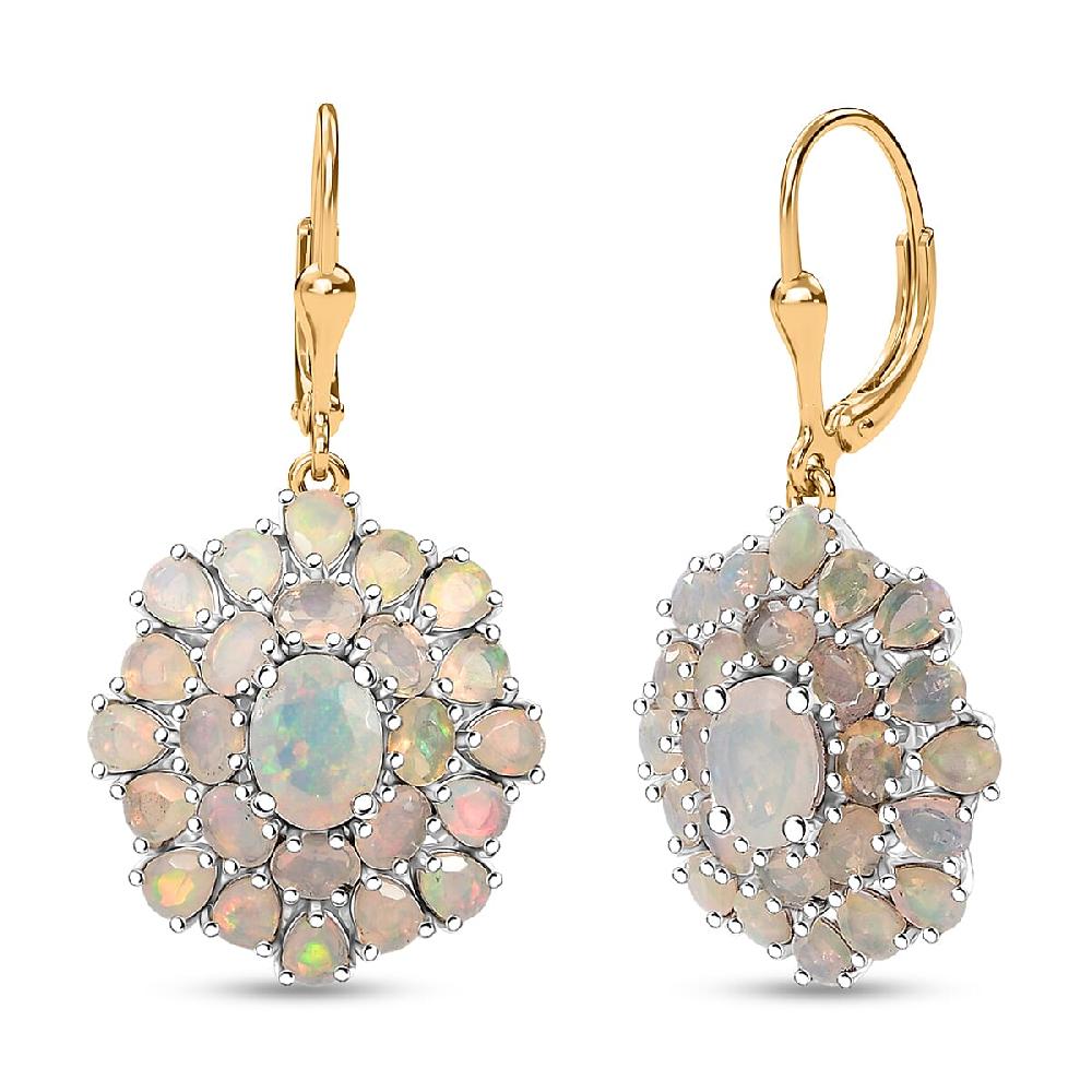 D'Joy Premium Ethiopian Welo Opal 7.25 ctw Bloom Earrings in 18K Vermeil YG and Rhodium Over Sterling Silver