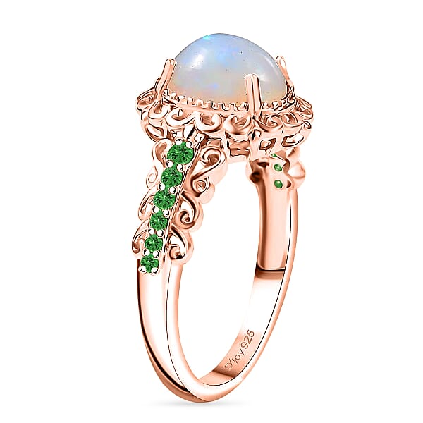D'Joy Premium Ethiopian Welo Opal And Chrome Diopside 1.44 Ctw Ring In 18K Vermeil Rose Gold Over Sterling Silver