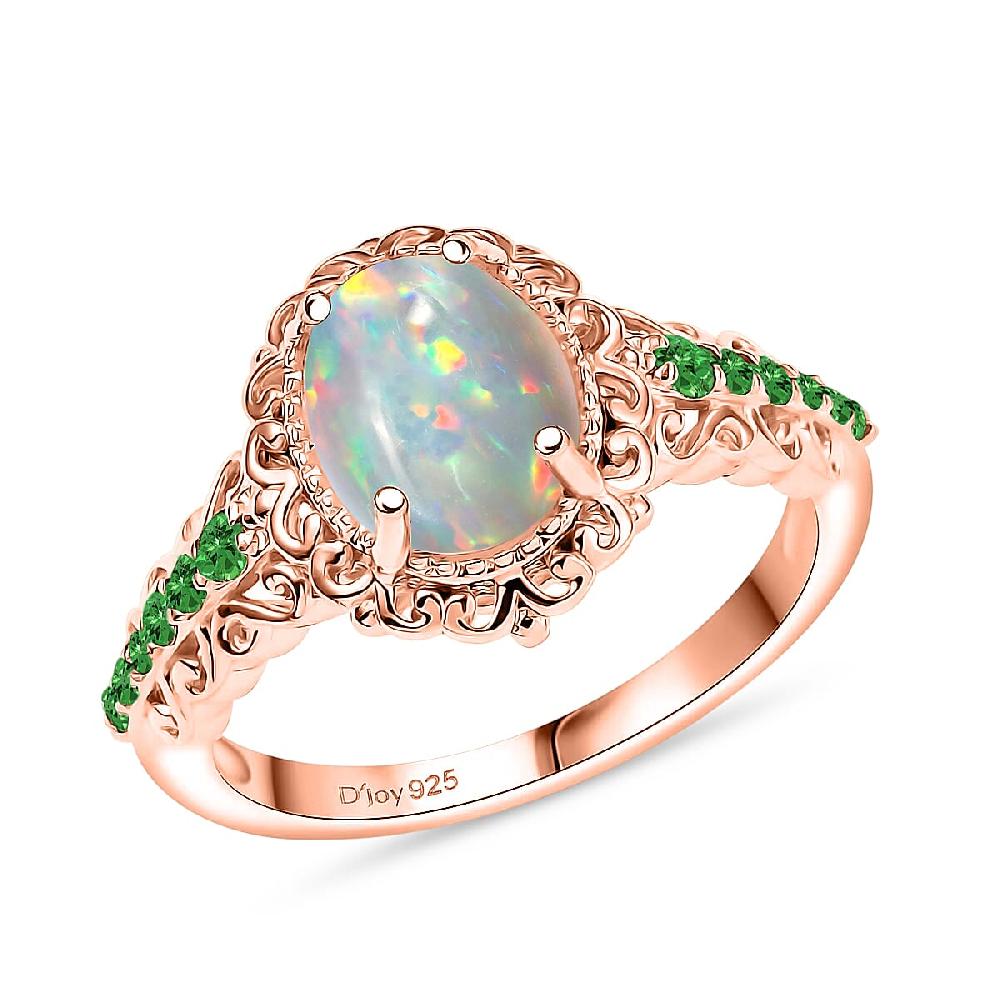 D'Joy Premium Ethiopian Welo Opal and Chrome Diopside 1.44 ctw Ring in 18K Vermeil Rose Gold Over Sterling Silver