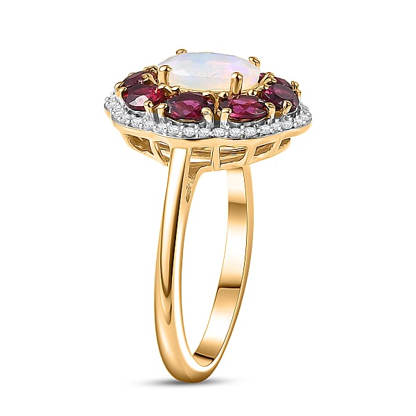 D'Joy Premium Ethiopian Welo Opal And Multi Gemstone 2.50 Ctw Fire & Light Ring In 18K Vermeil Yellow Gold Over Sterling Silver (Del. In 5-7 Days)