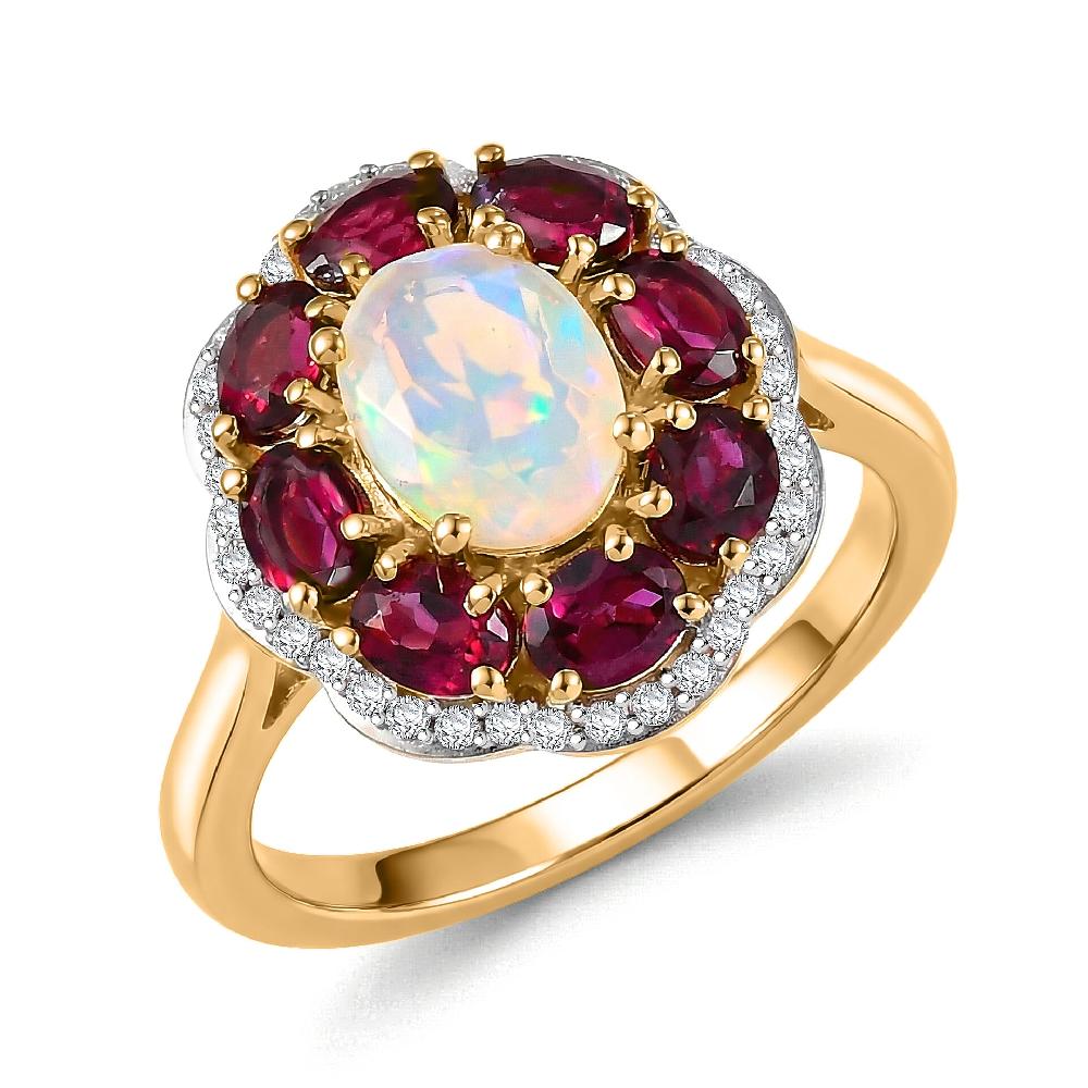 D'Joy Premium Ethiopian Welo Opal and Multi Gemstone 2.50 ctw Fire & Light Ring in 18K Vermeil Yellow Gold Over Sterling Silver (Del. in 5-7 Days)